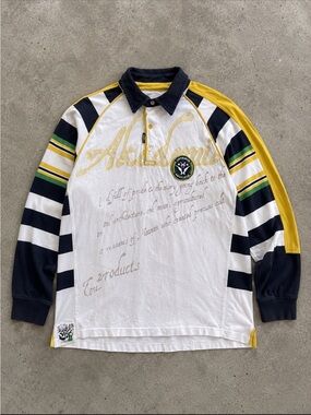 Akademiks AKDMKS Rugby Shirt Men’s Large Striped Long Sleeve Polo Y2K Streetwear